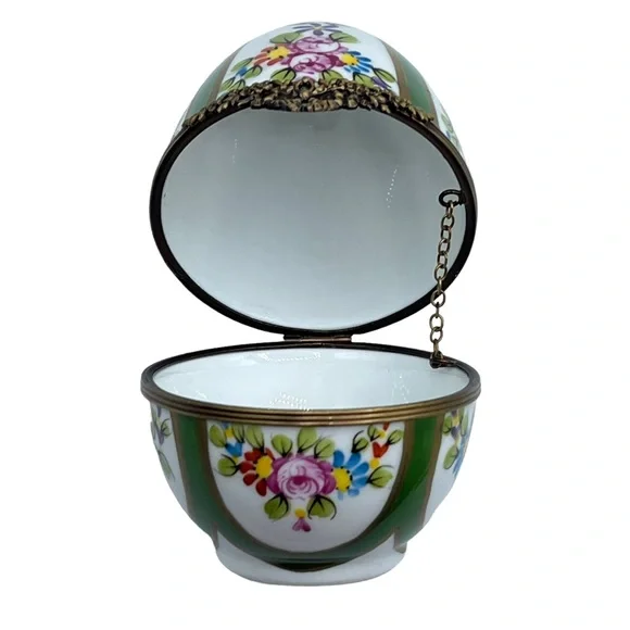 Vintage Limoges France Peint Main Large Easter Egg Flower Trinket Box Ltd Edt - Picture 9 of 10